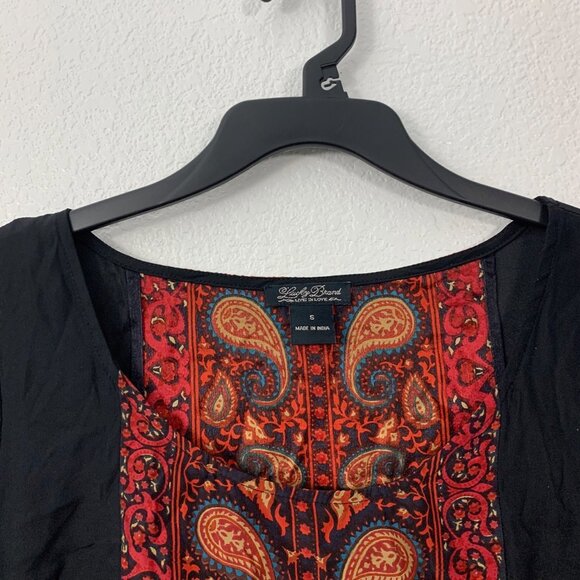 Lucky Brand Silk Paisley Long Sleeve Shift Dress Boho - Picture 3 of 10